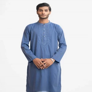 Blue Cotton Semi Fitted Panjabi