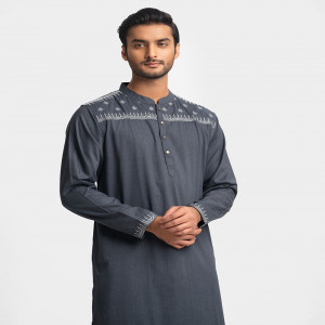 Gray cotton-blend Semi-Fitted Panjabi