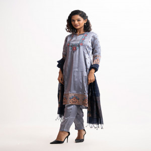 Ash Blue Crepe Straight Salwar Kameez