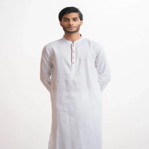 White Cotton Semi Fitted Panjabi