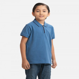 Blue pique Short Sleeve Polo
