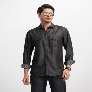 Black Denim Long Sleeve Casual Shirt