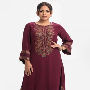 Maroon Silk-viscose blended Long Tunic