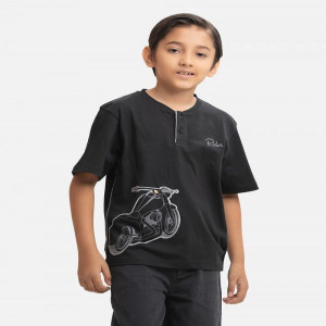 Black Cotton Henley T-shirt