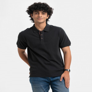 Black Knit Short Sleeve Polo