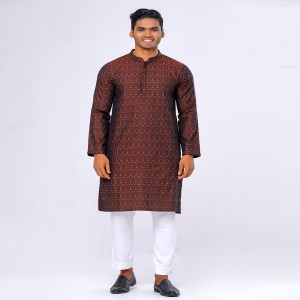 Green Fitted Brown Semi Fitted Jacquard Panjabi
