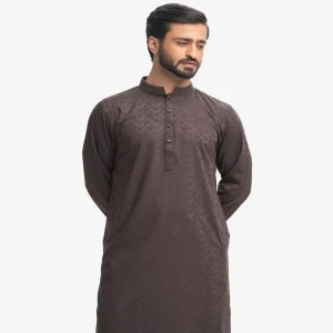 Coffee Bamboo Jacquard Semi Fit Panjabi