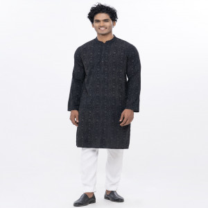 Black Semi Fitted Viscose Panjabi