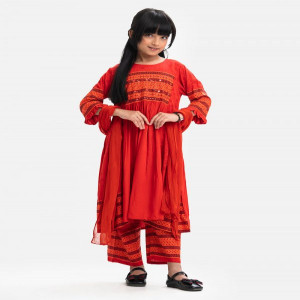 Red Viscose Kids Salwar Kameez