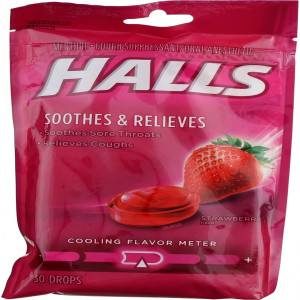 Halls Strawberry Flavor Menthol Drops, 30 Each (Pack of 3)