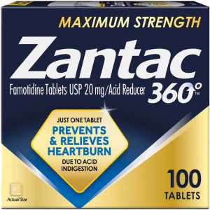 Zantac 360 Maximum Strength Tablets, 100 Count, Heartburn Prevention and Relief, 20 mg Tablets