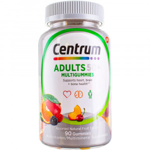 Centrum MultiGummies Gummy Multivitamin for Adults 50 Plus, Multivitamin/Multimineral Supplement with Calcium, Zinc and Vitamins B and D, Assorted Fruit Flavor - 90 Count