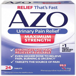 AZO Urinary Pain Relief Maximum Strength | Fast relief of UTI Pain, Burning & Urgency | Targets Source of Pain | #1 Most Trusted Brand | 24 Tablets