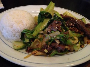 Beef with Crispy basil leaf