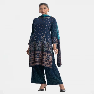 Blue Viscose A-line Salwar Kameez
