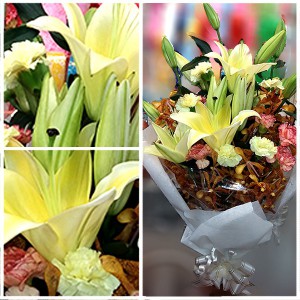 A Bouquet Mixed Lilies and Carnations Flowers