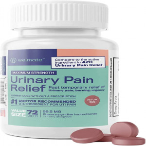 WELMATE Urinary Pain Relief | UTI Relief | Fast Acting | Bladder Discomfort & Pain Relief | Phenazopyridine Hydrochloride 99.5mg | 72 Count Tablets