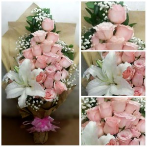 Light Pink Rose And White Lily Bouquet