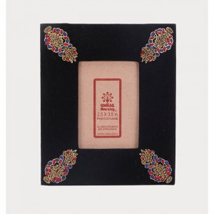 Black Printed and Embroidered Velvet Photo Frame
