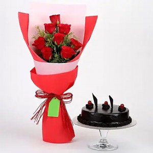 Red Roses with Cake Combo