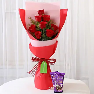 Red Roses with Dairy Milk Silk Combo