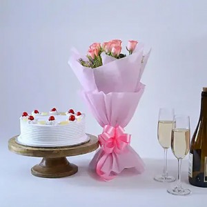 Elegant Pink Roses with Cake