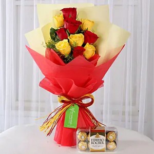 Red & Yellow Roses with Ferrero Rocher