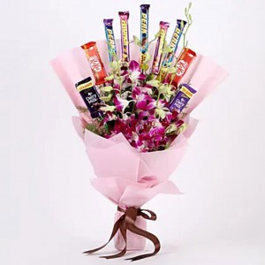 Purple Orchids & Chocolate Bouquet
