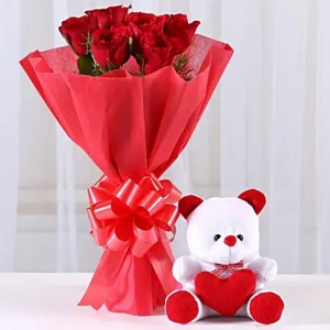 Red Roses & Teddy Bear Combo