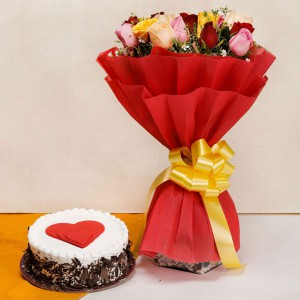 Mixed roses & cake