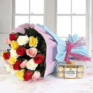 Mix Roses Bouquet & Chocolates