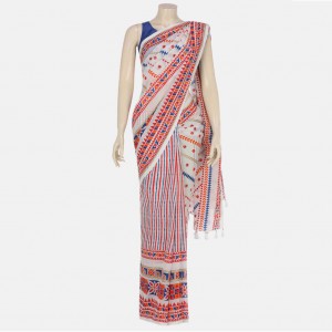 White Printed Cotton Saree