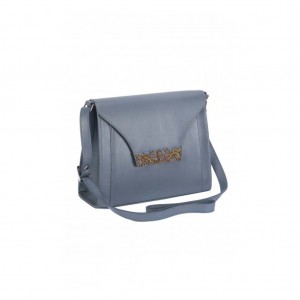 Stone Blue Embroidered Leather Bag