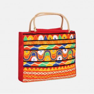 Red Arri Embroidered Jute Bag