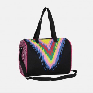 Black Printed Jute Travel Bag