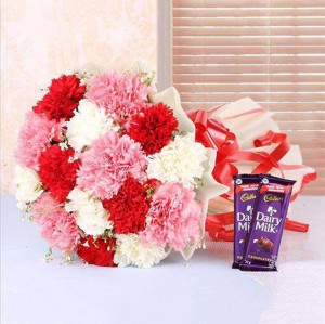 Carnation Flower Bouquet with Chocolate