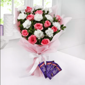 Carnation Flower Bouquet with Chocolate