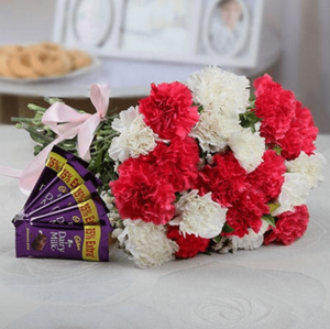 Red & White Carnation Flower Bouque