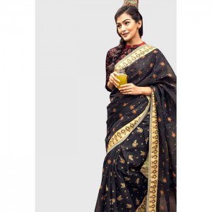 Half Silk Printed &amp; Embroidered Saree