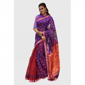Half Silk Printed &amp; Embroidered Saree