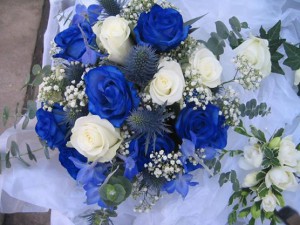 A bouquet of Blue & White Roses 