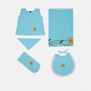 Light Aqua Embroidered Voile Newborn Gift Set