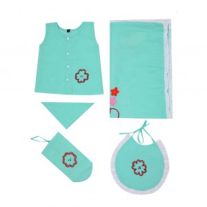 Light Turquoise Embroidered Voile Newborn Gift Set