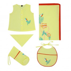 Yellow Embroidered Voile Newborn Gift Set