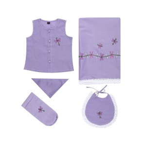 Light Purple Embroidered Voile Newborn Gift Set