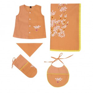 Orange Embroidered Voile Newborn Gift Set