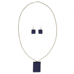 Blue Resin and Brass Necklace Set