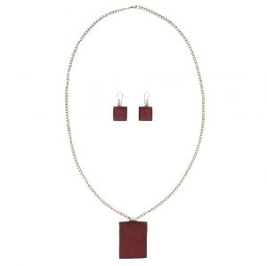 Red Resin and Brass Necklace Set