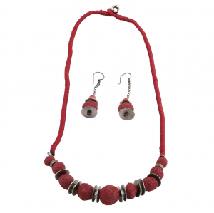 Red Paper Mache Necklace Set