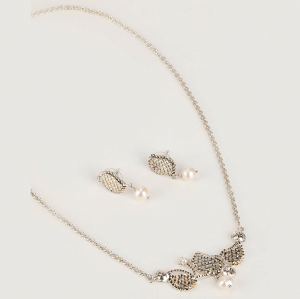 Pearl Studded Oxidized Silver Necklace Set